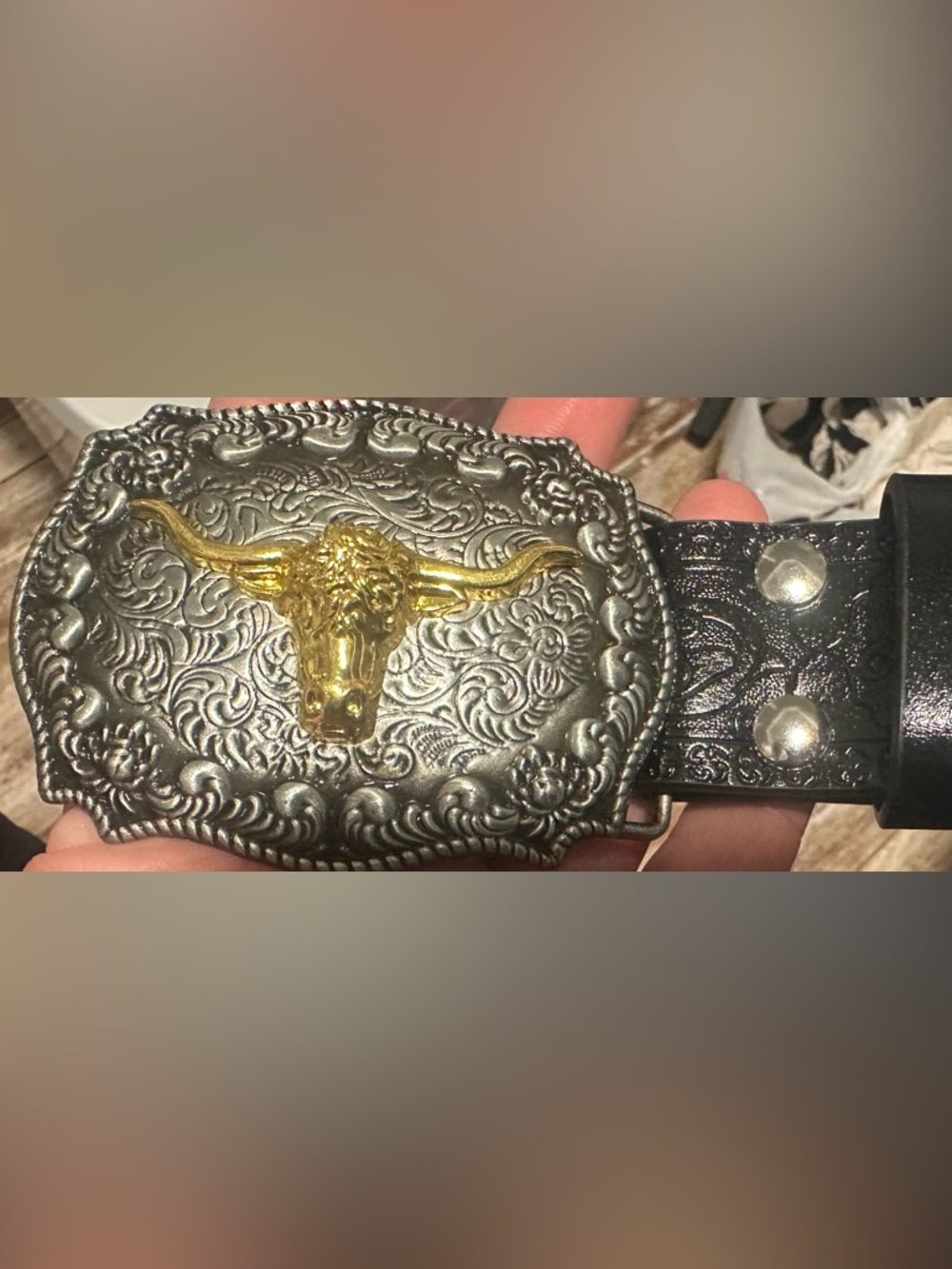 Western Longhorn Buckle Belt - Silver & Gold